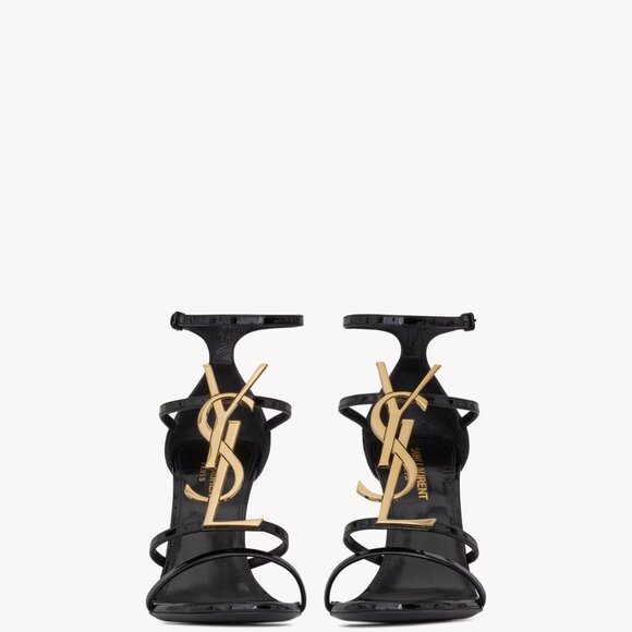 Saint Laurent Cassandra YSL Medallion Strappy Stiletto Sandals | Size 37.5 / 7.5 - Picture 3 of 11